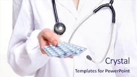  Presentation with giving - Cool new slides with medicaid - doctor giving blue medicine pills backdrop and a sky blue colored foreground