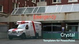  Presentation with emergency room - Colorful PPT theme enhanced with medicaid - emergency room entrance with ambulance backdrop and a ocean colored foreground