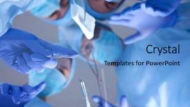  Presentation with medical instruments - Beautiful presentation featuring medicaid - surgeons holding medical instruments backdrop and a teal colored foreground