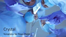  Presentation with medical instruments - Audience pleasing theme consisting of medicaid - surgeons holding medical instruments backdrop and a light blue colored foreground