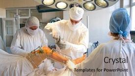  Presentation with team work - Amazing PPT layouts having medicaid - surgeons team at work backdrop and a coral colored foreground