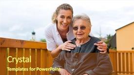  Presentation with wheel - Colorful PPT layouts enhanced with medicaid - young nurse and female senior backdrop and a tawny brown colored foreground