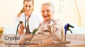  Presentation with measuring blood pressure in haitian - Slide set having medicaid - young nurse and female senior background and a coral colored foreground