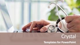  Presentation with patient - Audience pleasing presentation theme consisting of medical - doctor entering patient notes backdrop and a coral colored foreground
