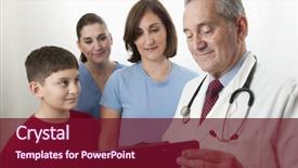  Presentation with exam - Theme consisting of spanish medical - doctor reviewing young boy's exam background and a violet colored foreground