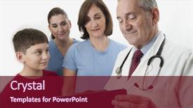  Presentation with exam - Beautiful PPT theme featuring spanish medical - doctor reviewing young boy's exam backdrop and a violet colored foreground