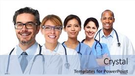  Presentation with nurses - Beautiful presentation theme featuring medical - doctors and nurses group backdrop and a light blue colored foreground