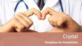  Presentation with hands the shape of a heart - PPT theme consisting of blue medical - doctor's hands making heart shape background and a coral colored foreground