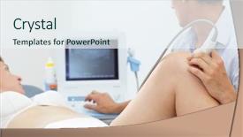  Presentation with joint - Presentation theme with dynamic medical - female patient's knee joint test background and a sky blue colored foreground