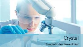  Presentation with microscope - Cool new presentation with medical - female researcher using her microscope backdrop and a light blue colored foreground