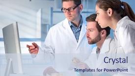  Presentation with laboratory - Presentation design with medical - group of scientists working background and a sky blue colored foreground