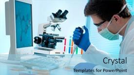  Presentation with liquid - Beautiful slide set featuring medical - laboratory technician injecting liquid backdrop and a light blue colored foreground