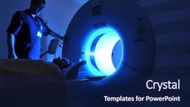  Presentation with machine - Cool new slide deck with medical - magnetic resonance imaging machine operator backdrop and a navy blue colored foreground