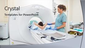  Presentation with nurse - Presentation theme having medical - nurse preparing patient for ct background and a white colored foreground