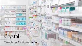  Presentation with pharmacy - Colorful slide set enhanced with medical - pharmacy interior backdrop and a light gray colored foreground