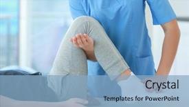  Presentation with physiotherapist - PPT theme consisting of medical - physiotherapist working with patient background and a light blue colored foreground