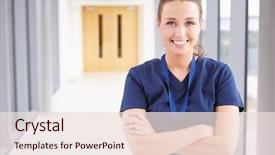  Presentation with nurse - PPT layouts having medical - portrait of female nurse standing background and a lemonade colored foreground