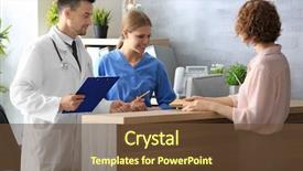  Presentation with receptionist - Colorful PPT layouts enhanced with medical - receptionist and doctor with client backdrop and a tawny brown colored foreground