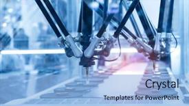  Presentation with factory machine - Slide deck enhanced with medical - robotic pneumatic piston sucker unit background and a light blue colored foreground