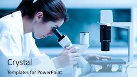  Presentation with microscope - Beautiful presentation theme featuring medical - scientist using a microscope backdrop and a light blue colored foreground