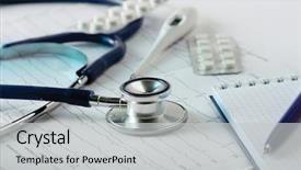  Presentation with eco cardiogram - Colorful PPT theme enhanced with medical - stethoscope on the cardiogram backdrop and a light gray colored foreground