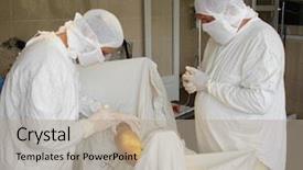  Presentation with measure and marking tools - PPT theme consisting of suture medical - surgeon and patient's leg surgeon background and a mint green colored foreground