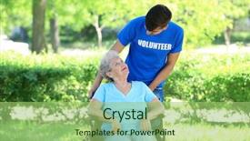  Presentation with health organization - Theme with health care organization - happy senior woman on wheelchair background and a mint green colored foreground