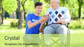  Presentation with young man on the phone - Slides consisting of man on wheelchair with mobile background and a soft green colored foreground