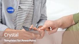  Presentation with volunteer - Slide deck featuring teachingnurses - young male volunteer and senior background and a coral colored foreground