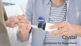  Presentation with volunteer - Theme enhanced with young male volunteer giving medicine background and a light gray colored foreground