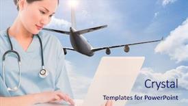  Presentation with medical laptop - Amazing slide set having medical airplanes - concentrated surgeon using a laptop backdrop and a lemonade colored foreground