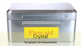  Presentation with first aid - Audience pleasing slide set consisting of medical aluminum - first aid box isolated backdrop and a yellow colored foreground