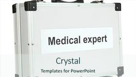  Presentation with suitcase - Presentation theme enhanced with medical aluminum - silvery diplomat suitcase isolated background and a  colored foreground