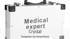  Presentation with white blank notebook silver - Theme having medical aluminum - silvery diplomat suitcase isolated background and a  colored foreground