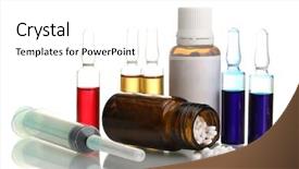  Presentation with needle - PPT theme having medical ampules bottles and syringes background and a  colored foreground