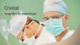  Presentation with medic - Presentation design consisting of medical amputation - portrait of surgeon medic background and a mint green colored foreground