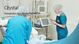  Presentation with reanimation - Slide set consisting of medical amputation - surgeons in uniform in operation background and a light gray colored foreground