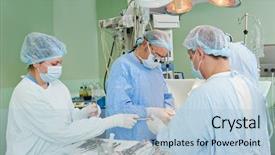  Presentation with cardiac surgery - Theme having medical amputation - team of surgeon in uniform background and a light blue colored foreground