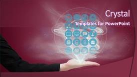  Presentation with agriculture application - PPT layouts consisting of medical animation - hand with application icons coming background and a violet colored foreground