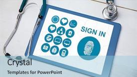  Presentation with medical desk - Cool new slides with medical app against tablet backdrop and a light blue colored foreground