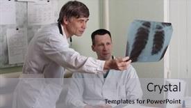  Presentation with review - PPT theme featuring medical assessment - two doctors review some case background and a light gray colored foreground