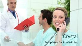  Presentation with medical assistant - PPT layouts consisting of medical assistant on phone background and a cool aqua colored foreground