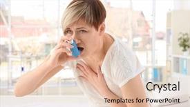  Presentation with inhaler - PPT layouts having medical asthma - adult woman using inhaler background and a lemonade colored foreground