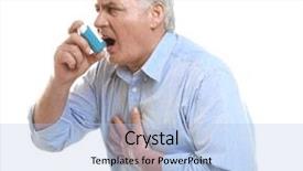  Presentation with inhaler - Presentation theme featuring medical asthma - elderly man using inhaler background and a light blue colored foreground