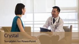  Presentation with consulting - Audience pleasing presentation design consisting of medical authority - doctor sitting down and consulting backdrop and a  colored foreground