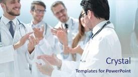  Presentation with group - Audience pleasing theme consisting of medical authority - group of doctors applauding each backdrop and a sky blue colored foreground