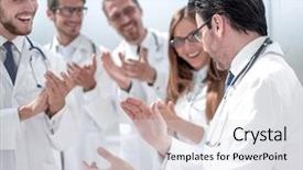  Presentation with halogen group of elements - Presentation theme enhanced with medical authority - group of doctors applauding each background and a light gray colored foreground