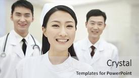  Presentation with teamwork nurse doctor - Beautiful slide deck featuring medical authority - portrait of two doctors backdrop and a white colored foreground