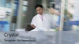  Presentation with patient and doctor - Cool new theme with medical authority - two doctors wheeling patient backdrop and a light gray colored foreground