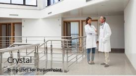  Presentation with healthcare workers - Slide deck consisting of medical backgrounds - two doctors talking to each background and a light gray colored foreground